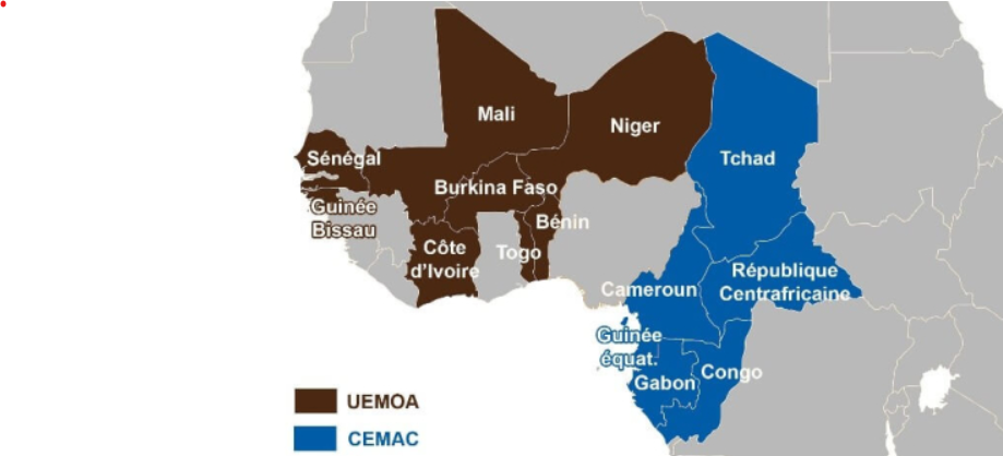 Carte Afrique UEMOA et CEMAC